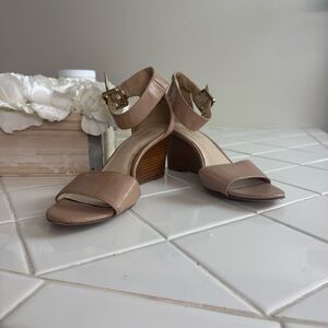 Nine West Farlee Tan Leather Ankle Strap Wedge Sandals Size 8